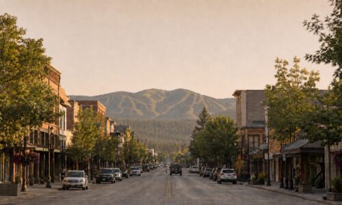 Downtown Whitefish, Montana with Whitefish Mountain Resort